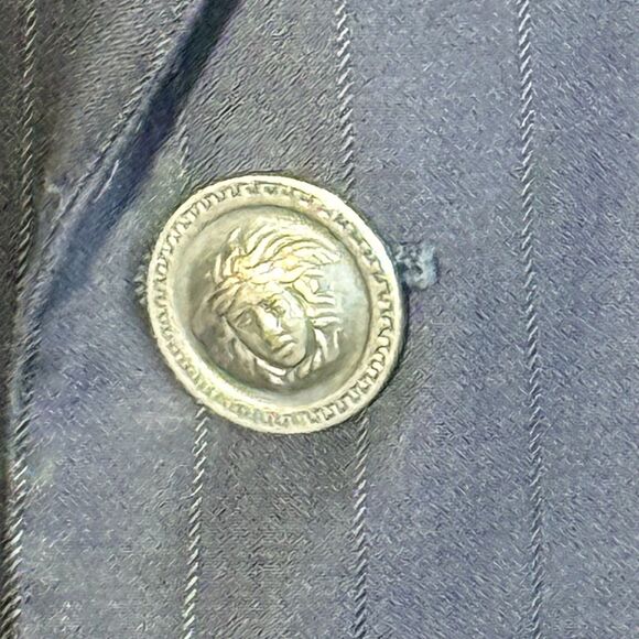 Vintage Gianni Versace Navy Pin Stripe  Wool Blazer Jacket Made in Italy Sz 44 - Picture 6 of 12